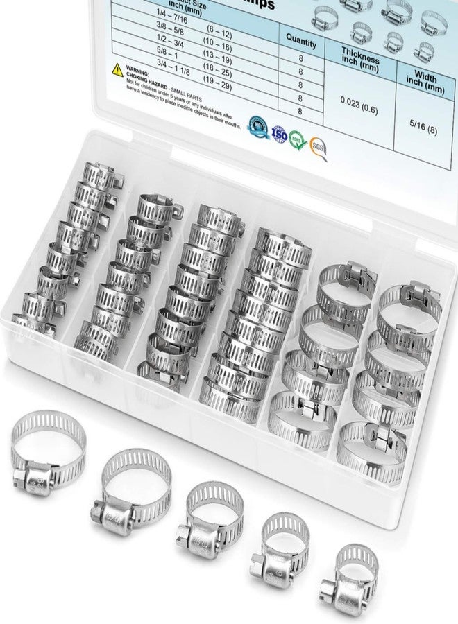 MAKABEE 40PCS Hose Clamp Set - 1/4''-1-1/8'' 304 Stainless Steel Worm Gear Hose Clamps for Pipe, Intercooler, Plumbing, Tube and Fuel Line - Image 1